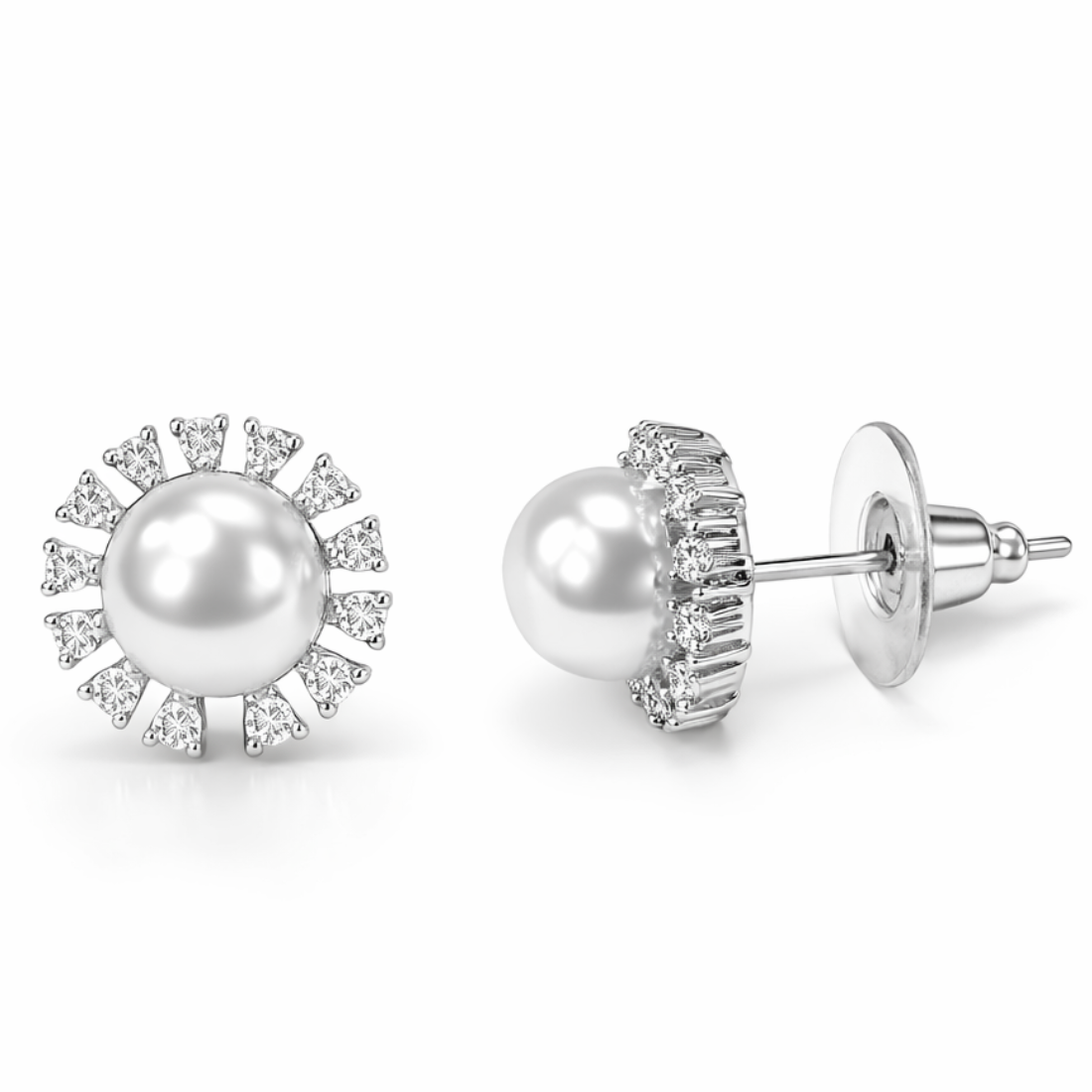 Silver Plated Pearl Stud Earrings