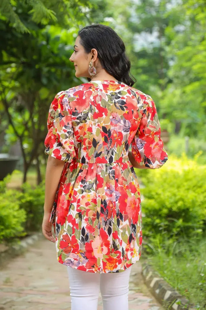 Multi Color Printed Pure Cotton High-Low Top
