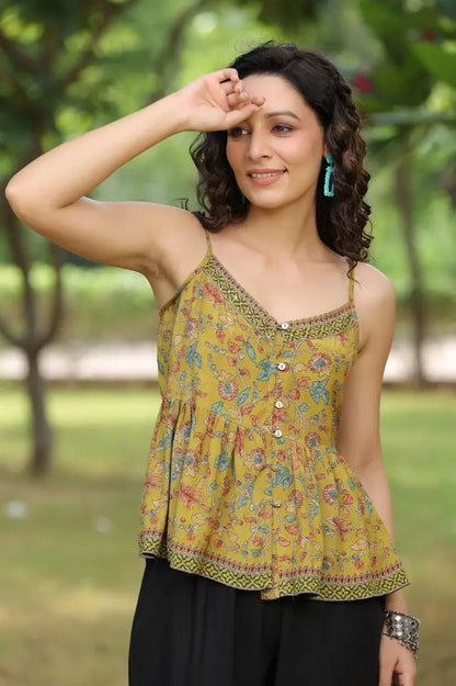 Mustard Floral Printed Empire Top
