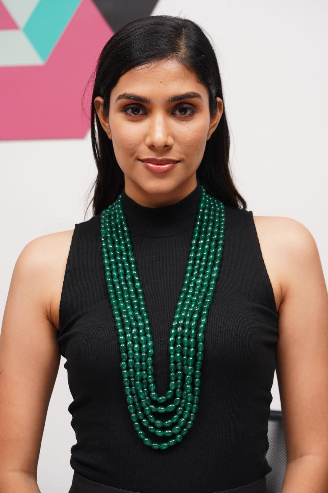 Five Layer Long Emerald Beaded Long Mala - Attrangi