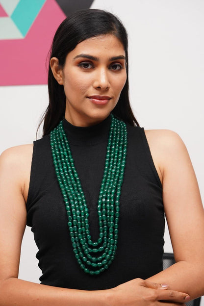 Five Layer Long Emerald Beaded Long Mala - Attrangi