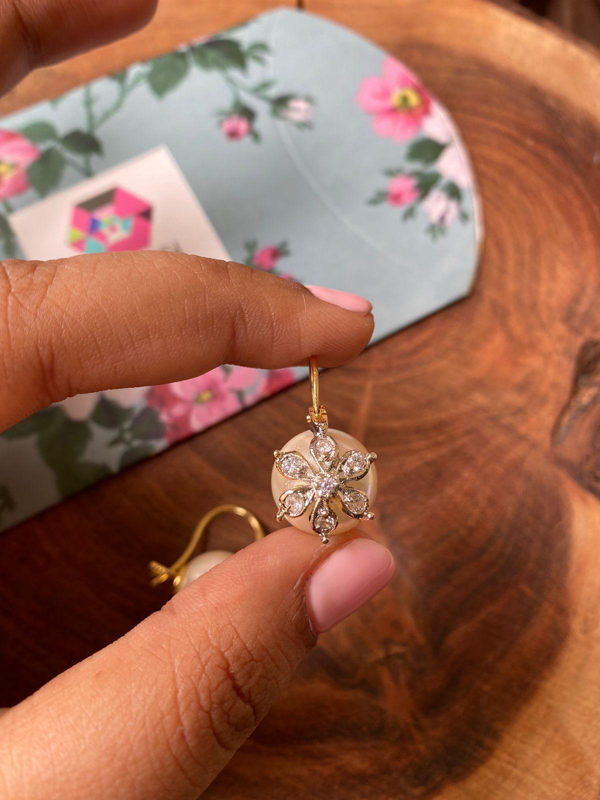 Floral Diamond On Pearl Bali’s - Attrangi