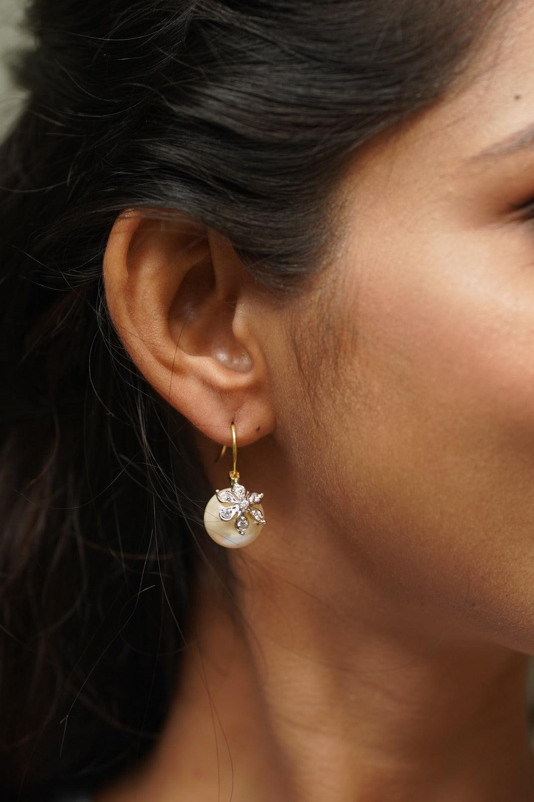 Floral Diamond On Pearl Bali’s - Attrangi