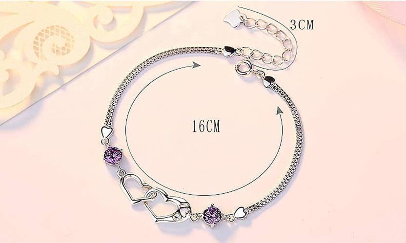 Double Heart Purple CZ Charm Bracelet