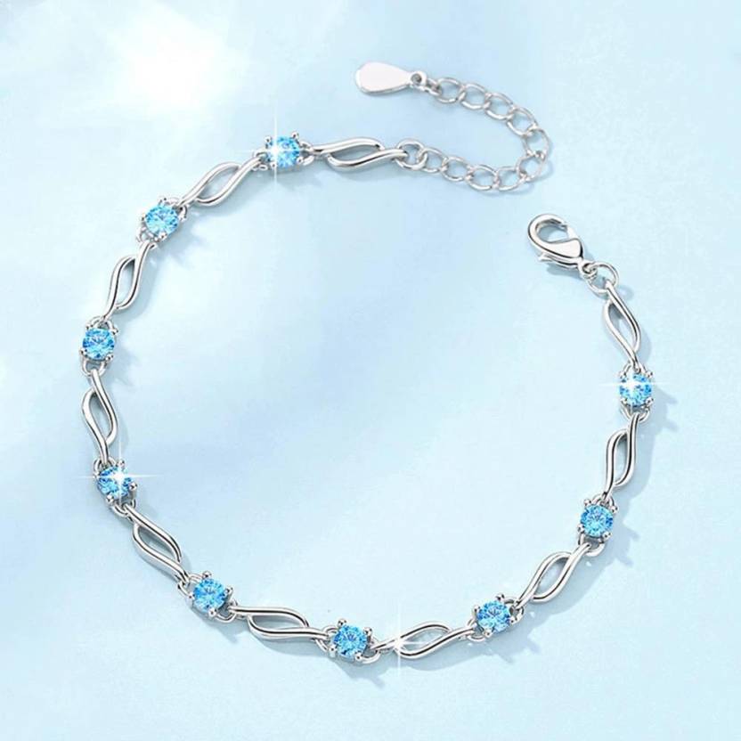 Silver Plated Blue AD Twisted Link Bracelet