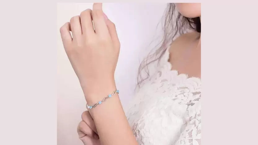 Silver Plated Blue AD Twisted Link Bracelet