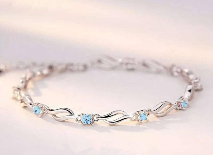 Silver Plated Blue AD Twisted Link Bracelet
