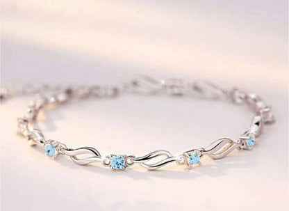 Silver Plated Blue AD Twisted Link Bracelet