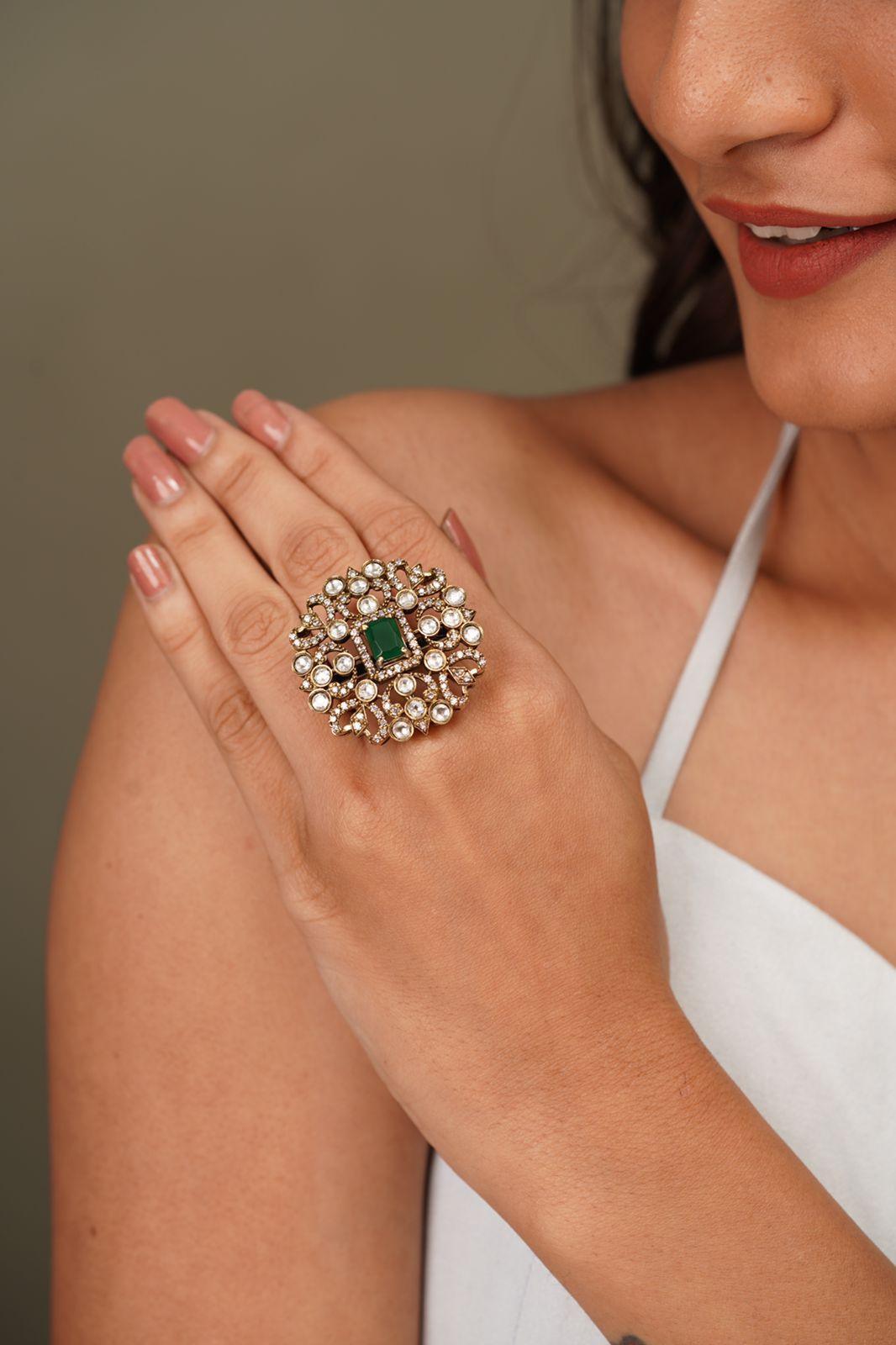 Gadar Polki Ring in Victorian Polish - Attrangi