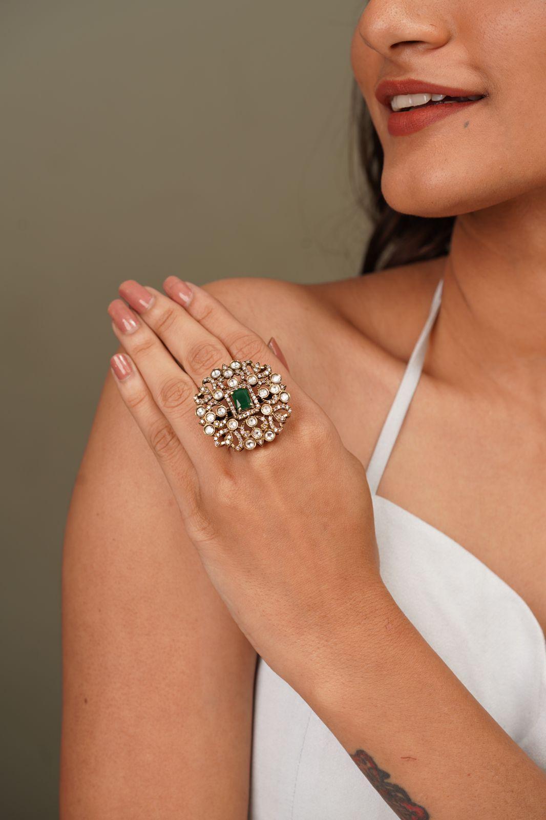 Gadar Polki Ring in Victorian Polish - Attrangi