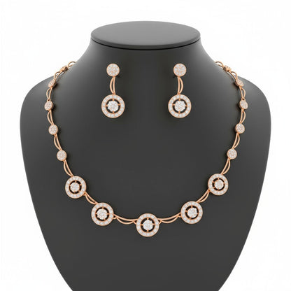Rose Gold Plated Round Necklace Set For Women