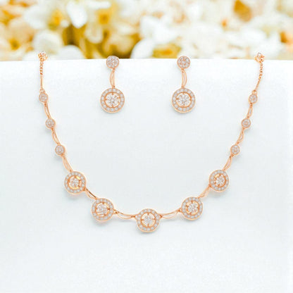Rose Gold Plated Round Necklace Set For Women