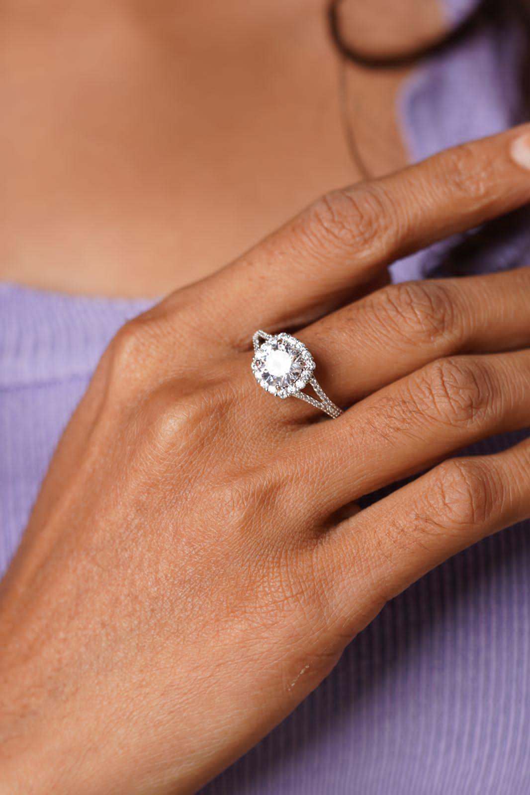 Glazed Round Solitaire Diamond Ring with Split Shank - Attrangi