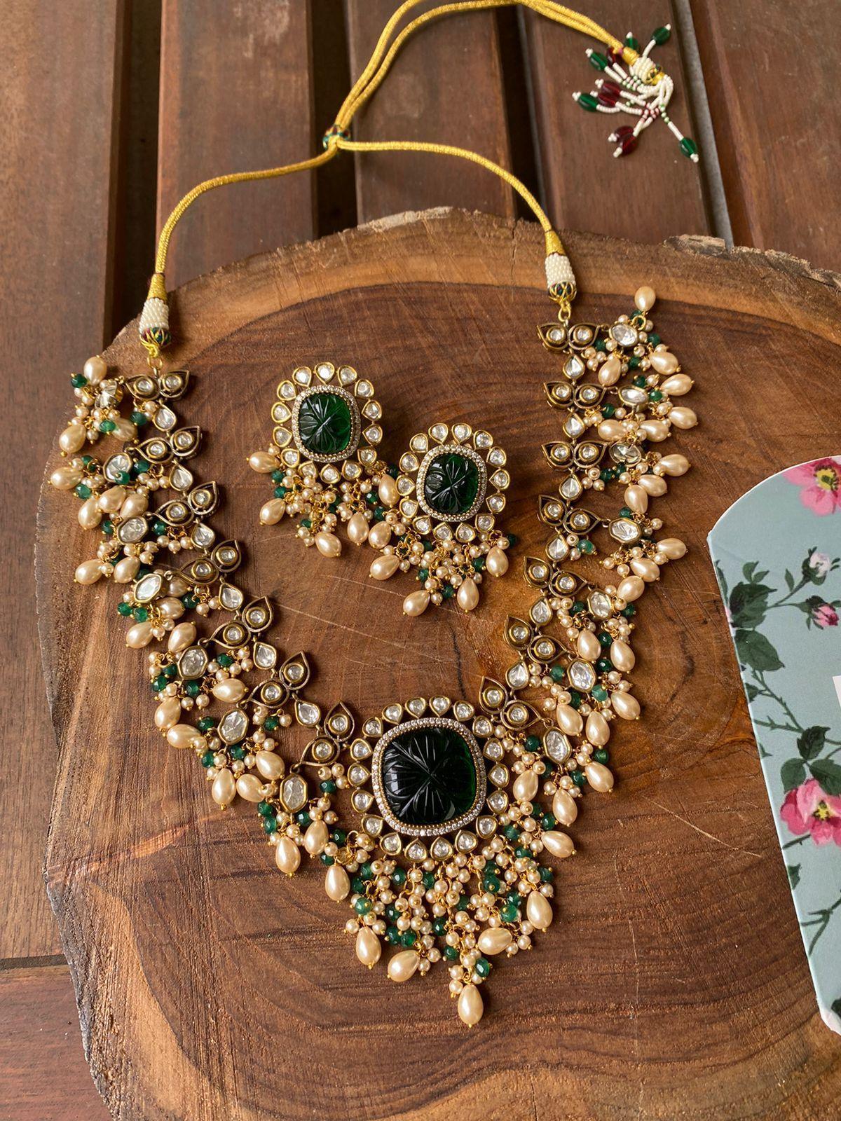 Gulbahaar Antique Gold Polish Polki Set with Pearls - Attrangi
