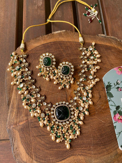 Gulbahaar Antique Gold Polish Polki Set with Pearls - Attrangi