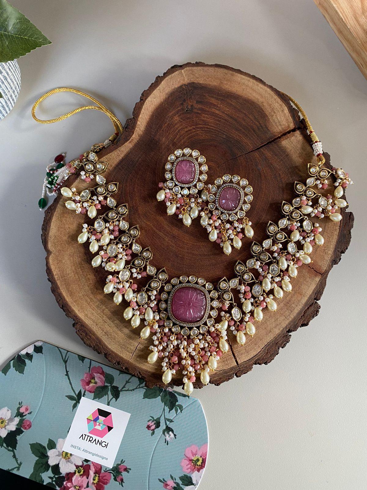 Gulbahaar Antique Gold Polish Polki Set with Pearls - Attrangi