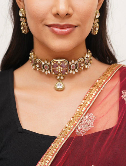 Holdali Choker Set with Gold & Polki - Attrangi