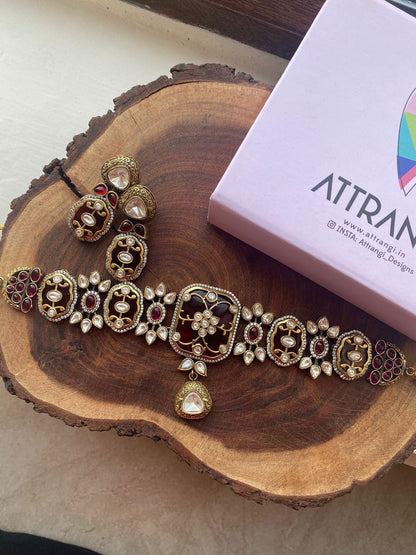 Holdali Choker Set with Gold & Polki - Attrangi