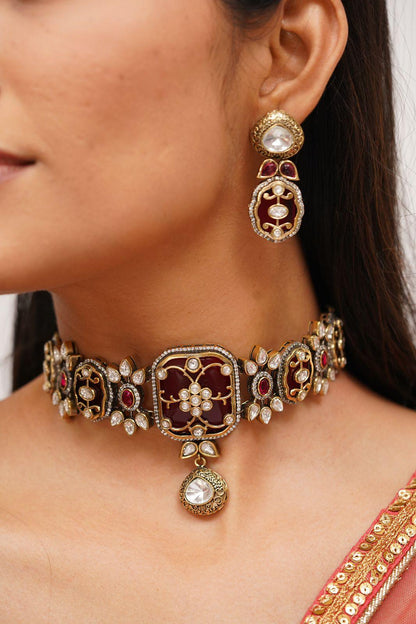 Holdali Choker Set with Gold & Polki - Attrangi