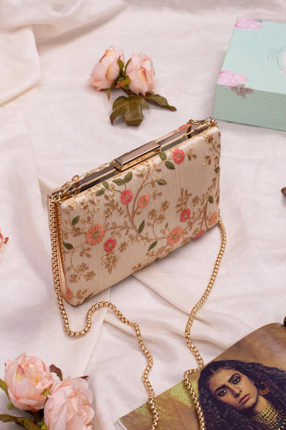 AMYRA - Floral Creeper Box Clutch - Cream