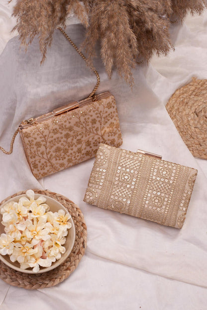 AMYRA - Beige sequin box clutch