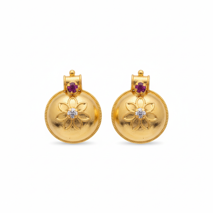 Gold plated pusthalu earrings with floral detailing