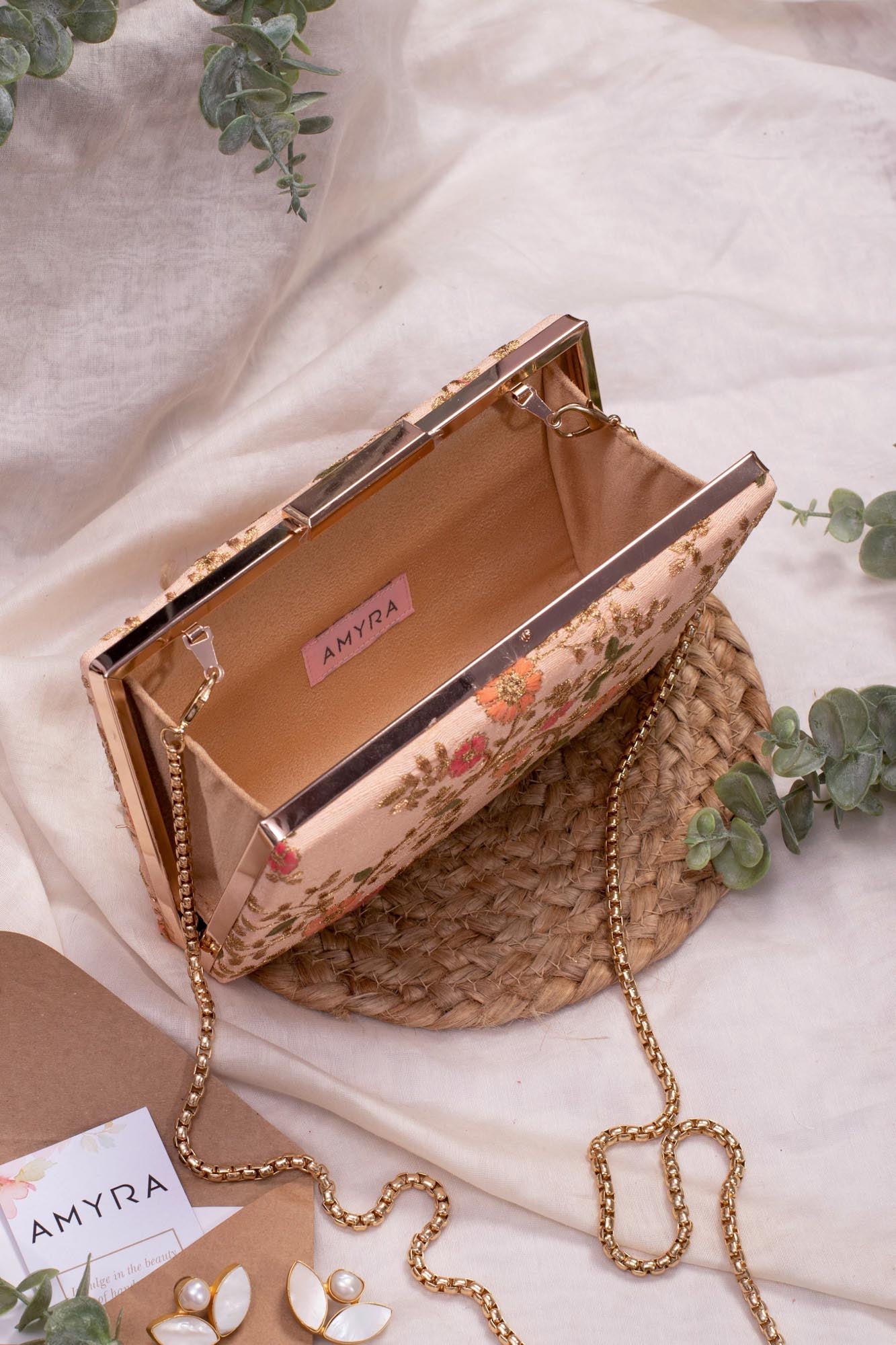 AMYRA - Floral Creeper Box Clutch - Peach