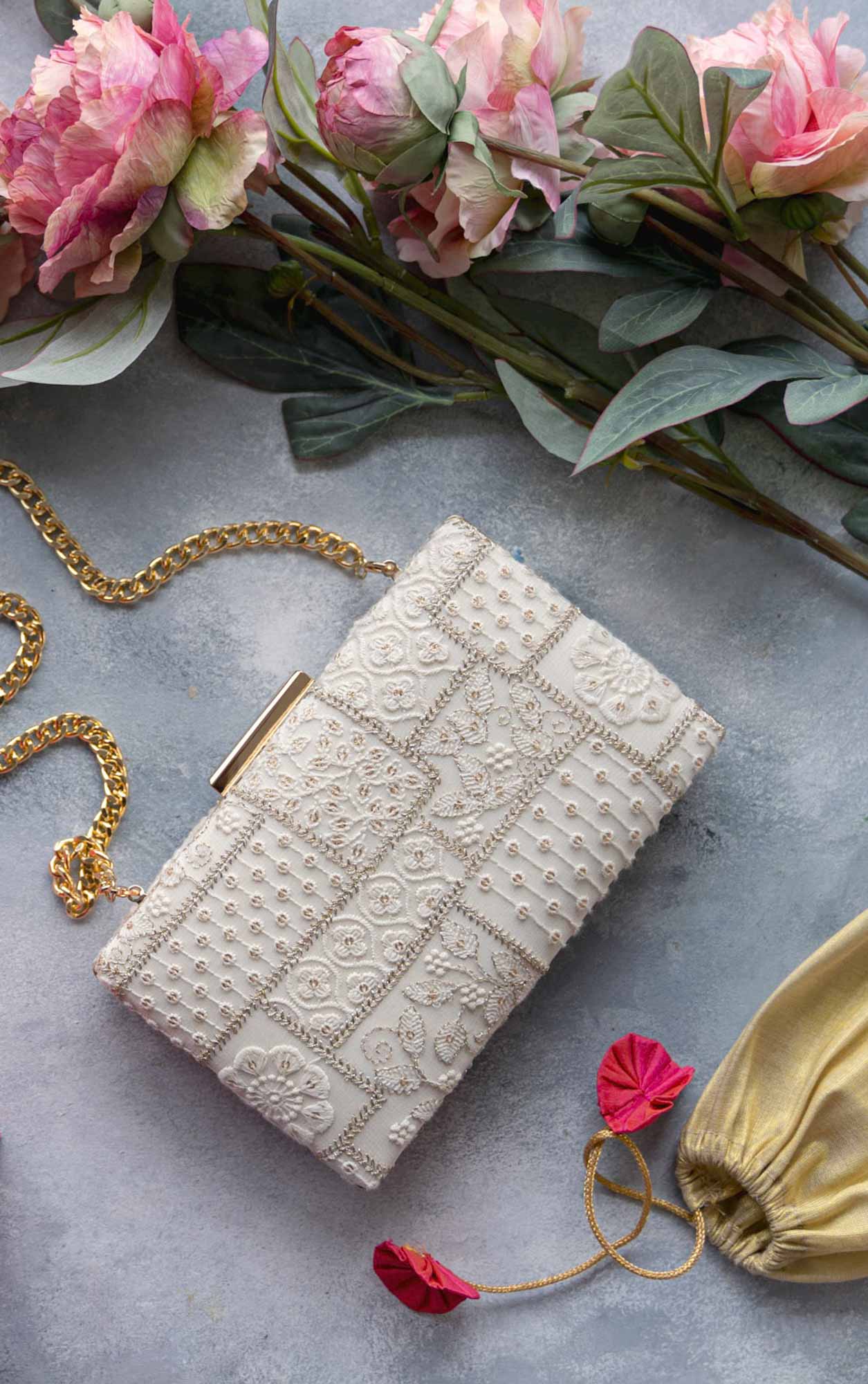 AMYRA - Mosaic Luxe Embroidered Clutch - White