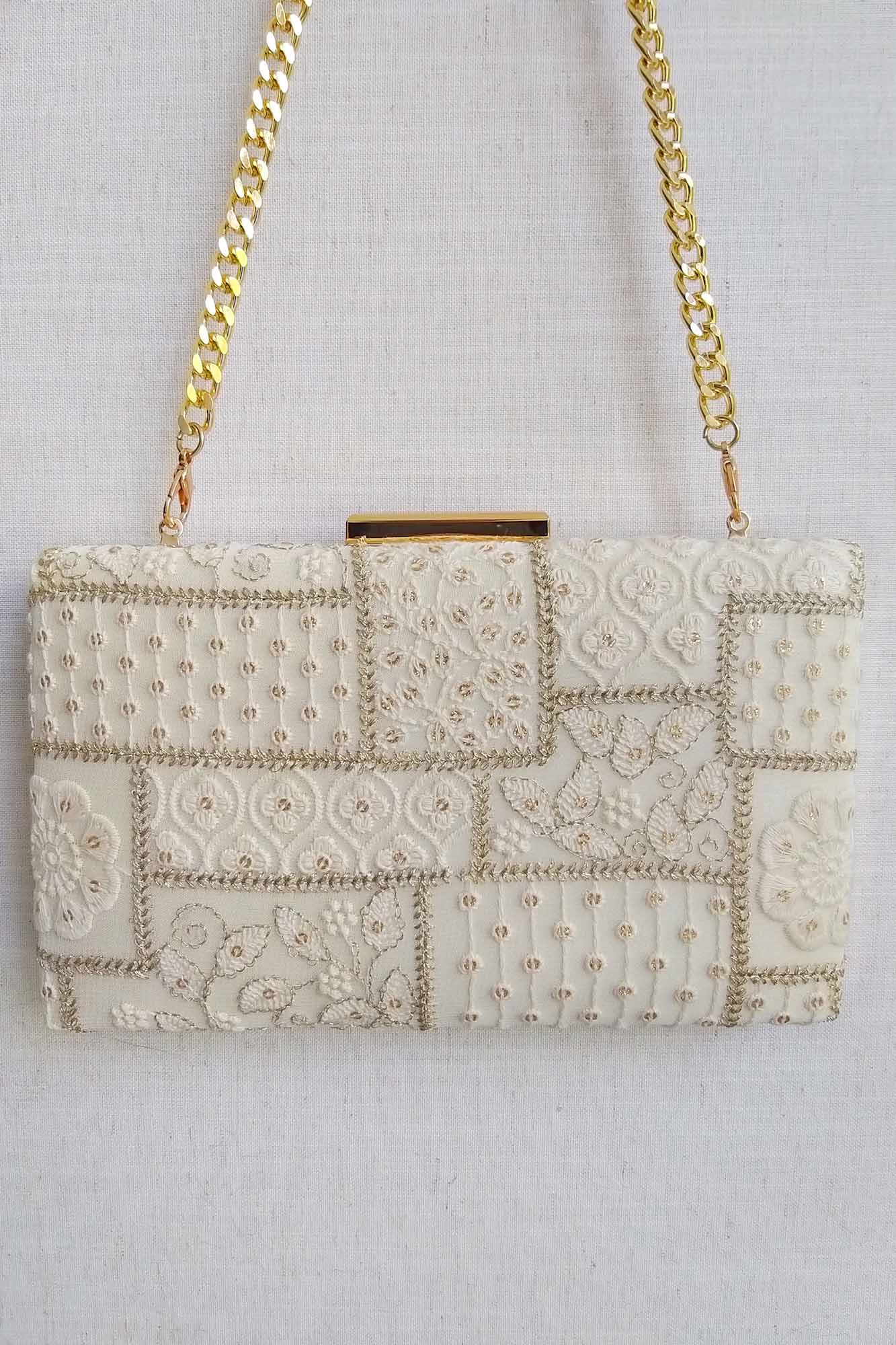 AMYRA - Mosaic Luxe Embroidered Clutch - White