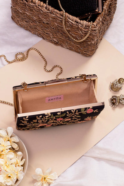 AMYRA - Floral Creeper Box Clutch - Black