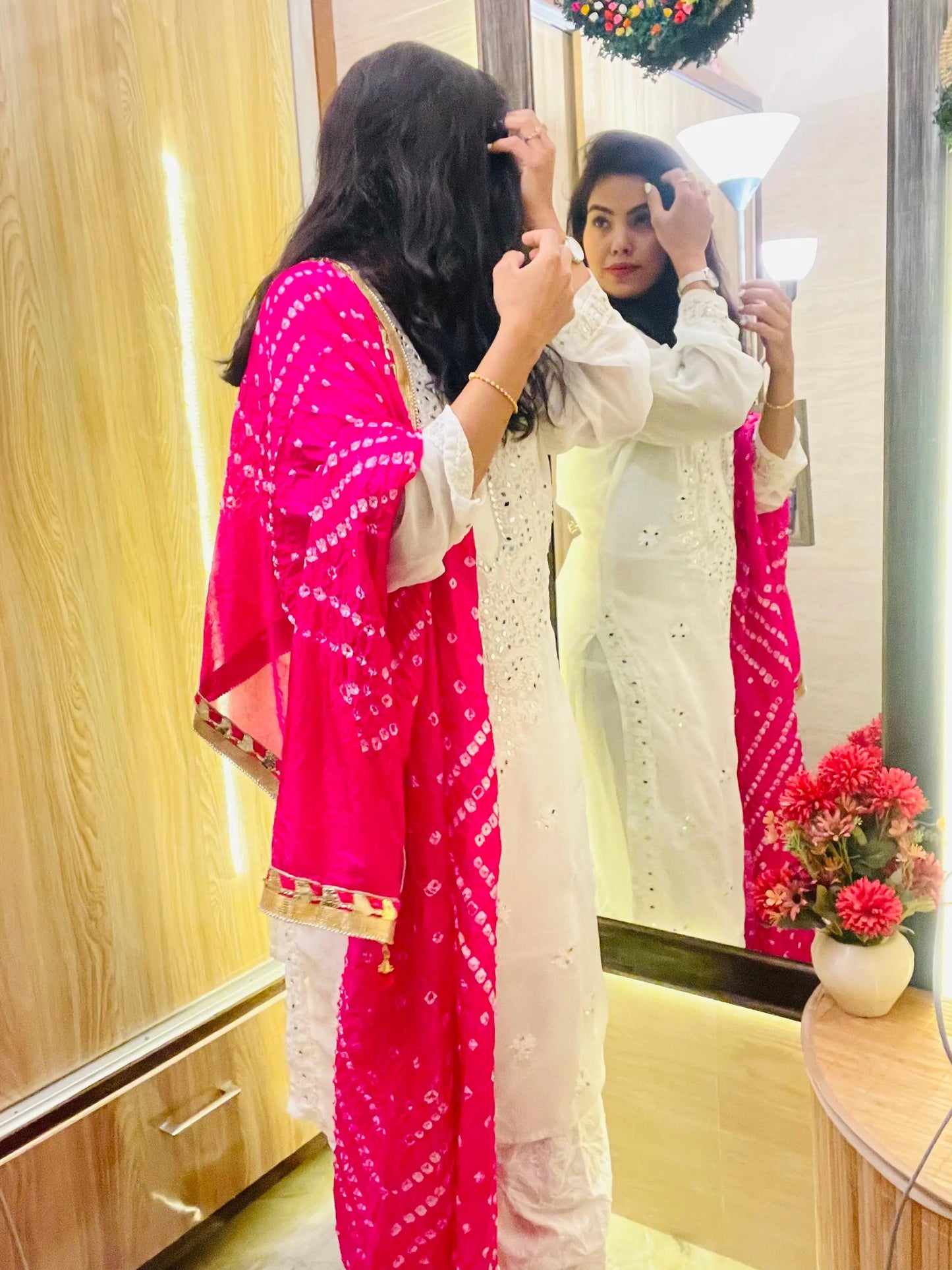 Mirror work Chikankari Kurti with Bandhani Dupatta Pant Set - Premium  from Ethenika.com - Just INR 2490! Shop now at Ethenika.com 