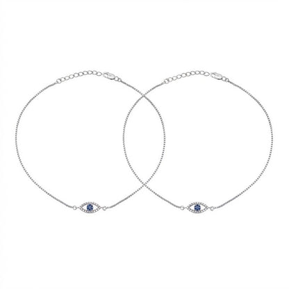 Glimmering Evil Eye Rhodium Plated 925 Sterling Silver Anklet