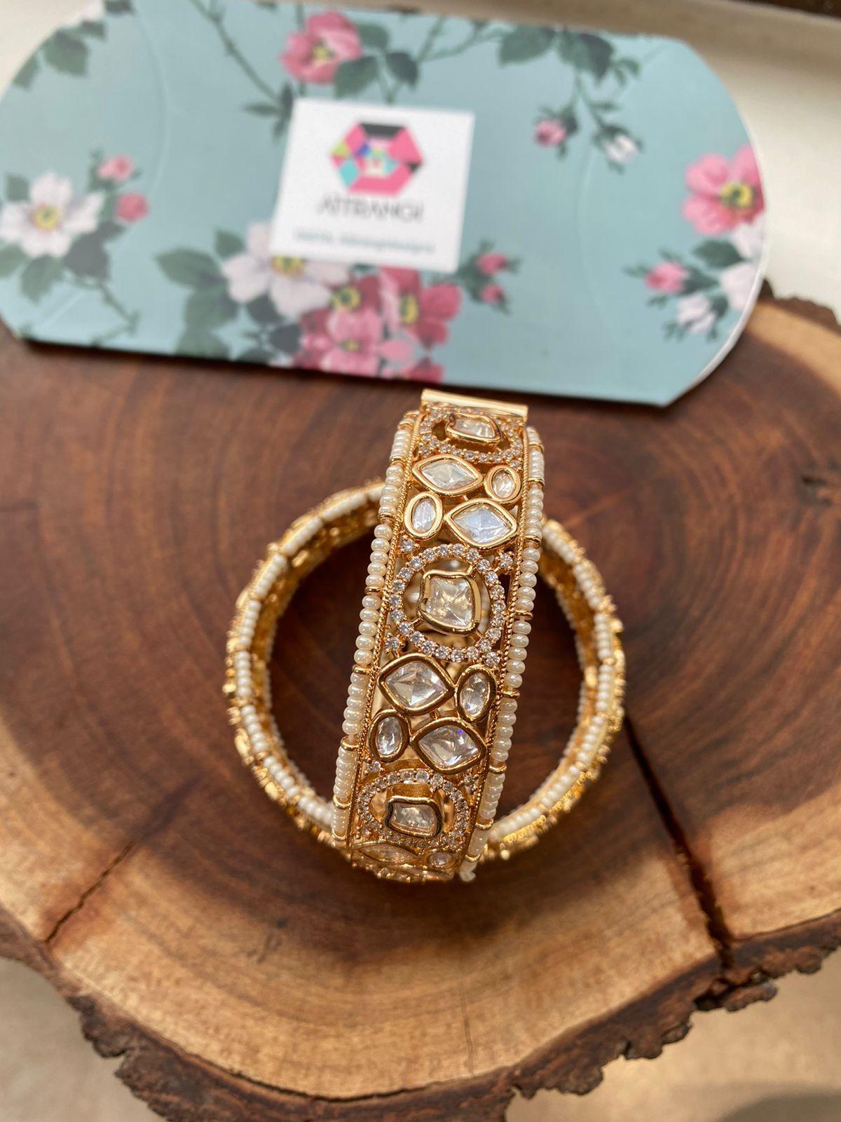 Jabri Moissanite Kada with Diamonds | Rose Gold Polish - Attrangi