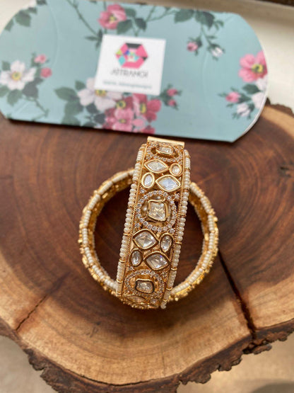 Jabri Moissanite Kada with Diamonds | Rose Gold Polish - Attrangi