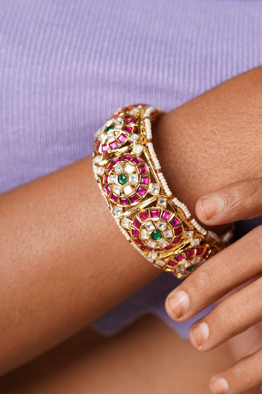 Janani Polki Kada With Rubies & Emeralds - Attrangi