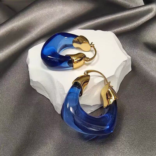 Blue Sculptural Resin Hoop Earrings JLT13652