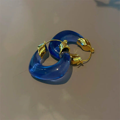 Blue Sculptural Resin Hoop Earrings JLT13652