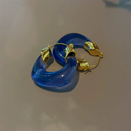 Blue Sculptural Resin Hoop Earrings JLT13652
