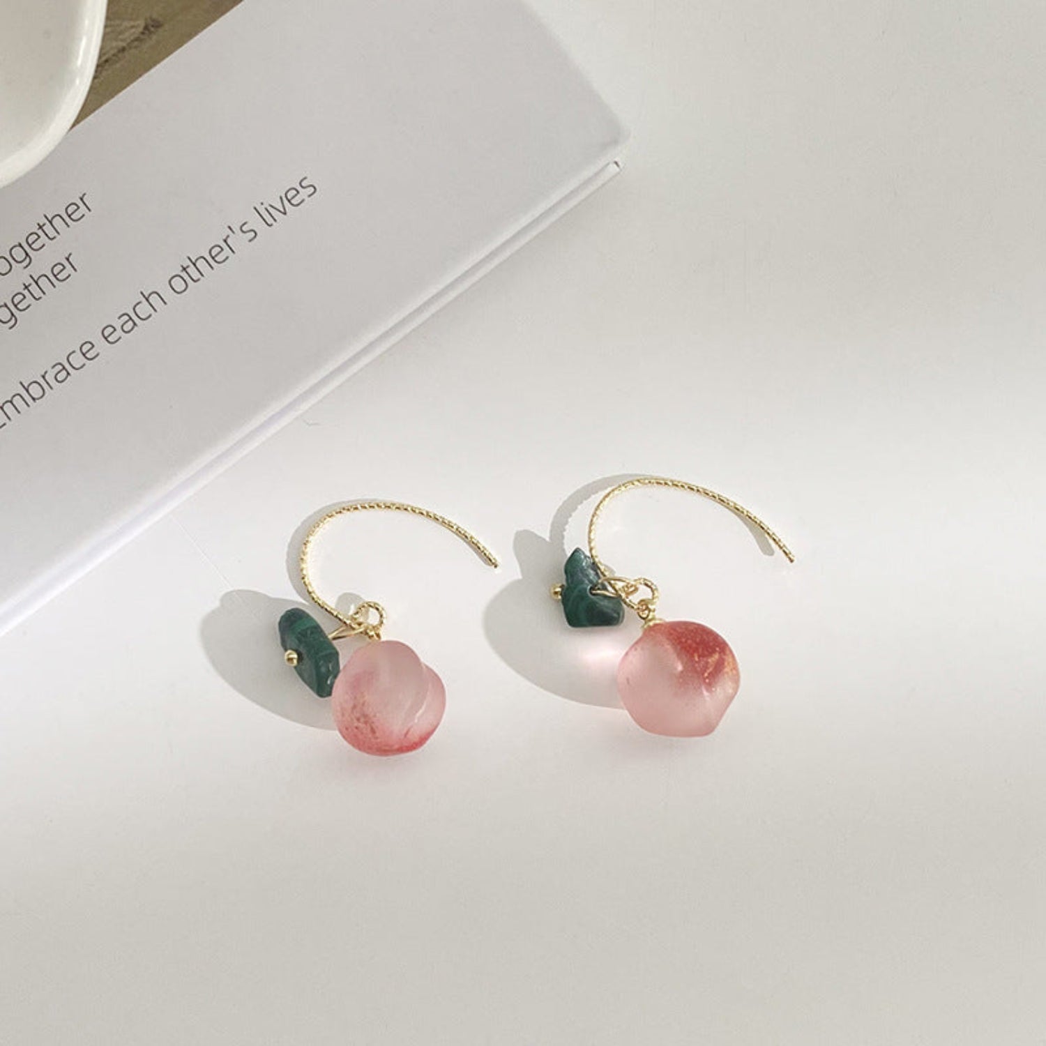 Frosted Peach and Malachite Drops Earrings  JLT11438