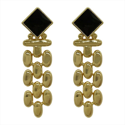 Gold Link Tassel Earrings with Onyx Black Studs JLT13653