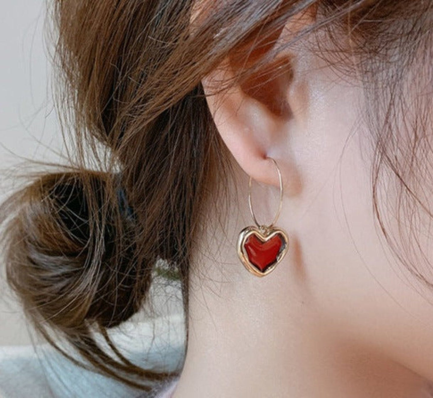 Mystical Red Heart Hoop Earrings JLT11627