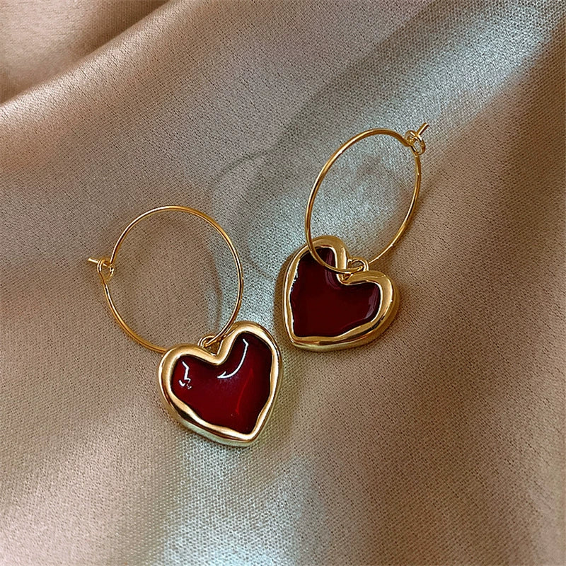 Mystical Red Heart Hoop Earrings JLT11627