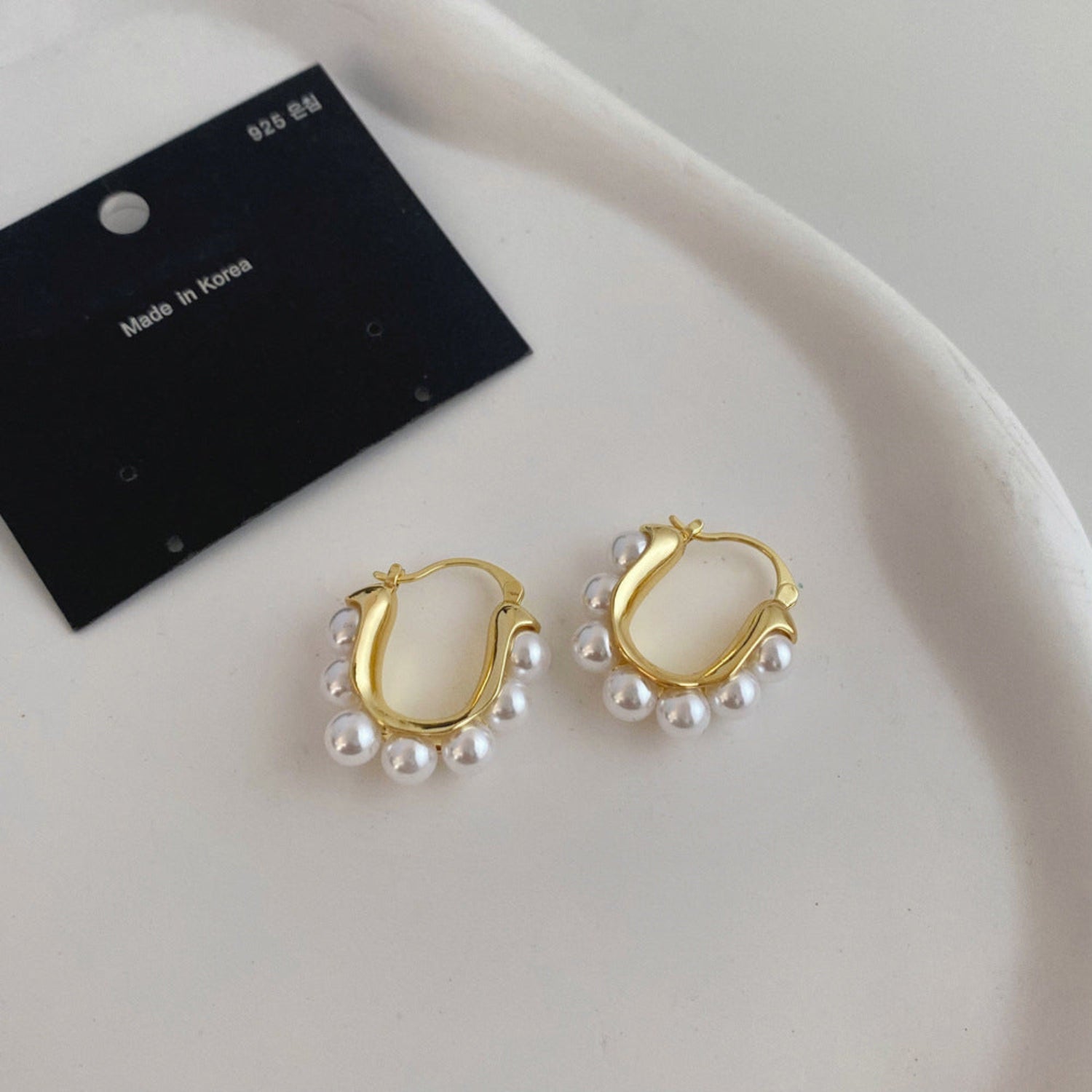 Gold Pearl Hoop Earrings JLT11729