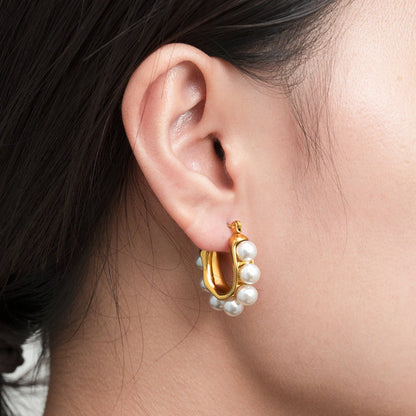Gold Pearl Hoop Earrings JLT11729