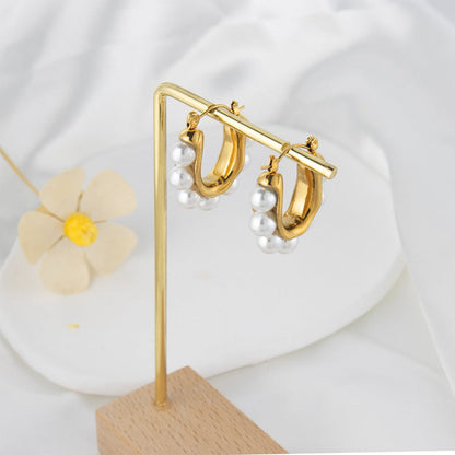 Gold Pearl Hoop Earrings JLT11729
