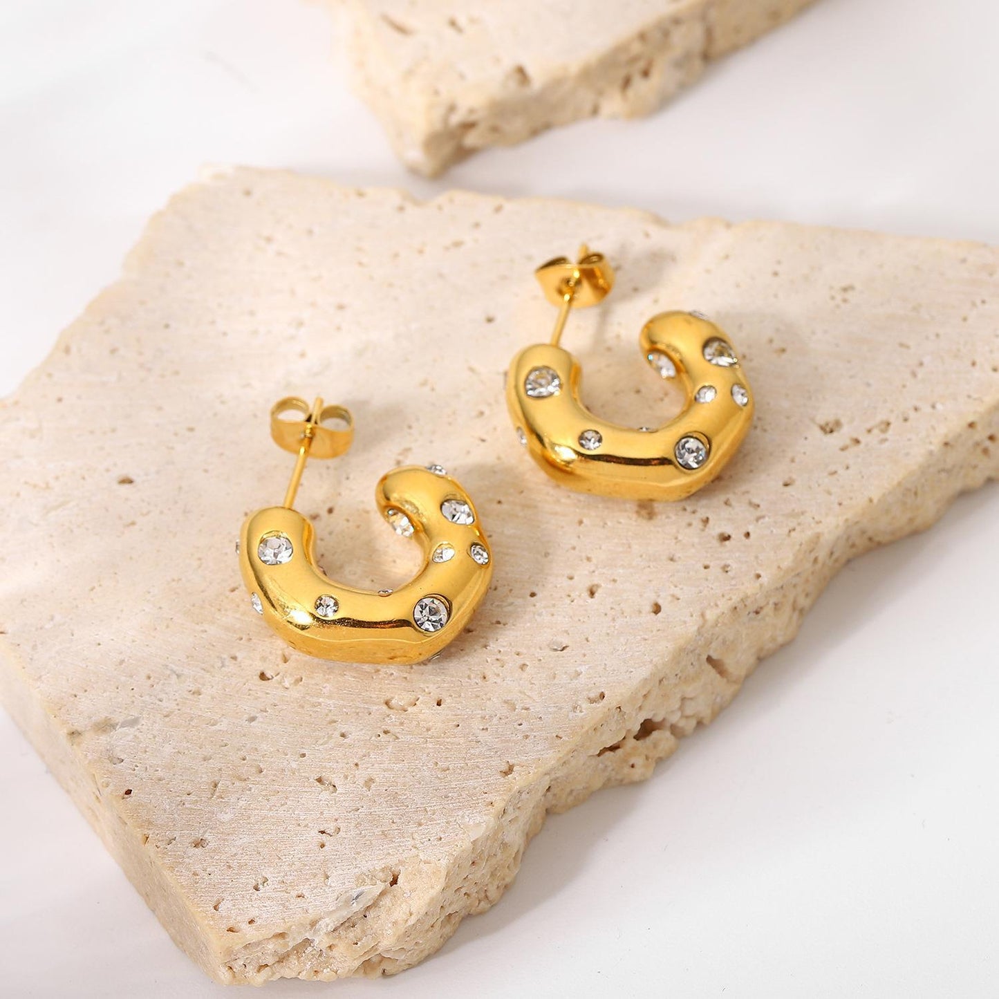 Twinkling Crystal Gold Hoop Earrings JLT11840