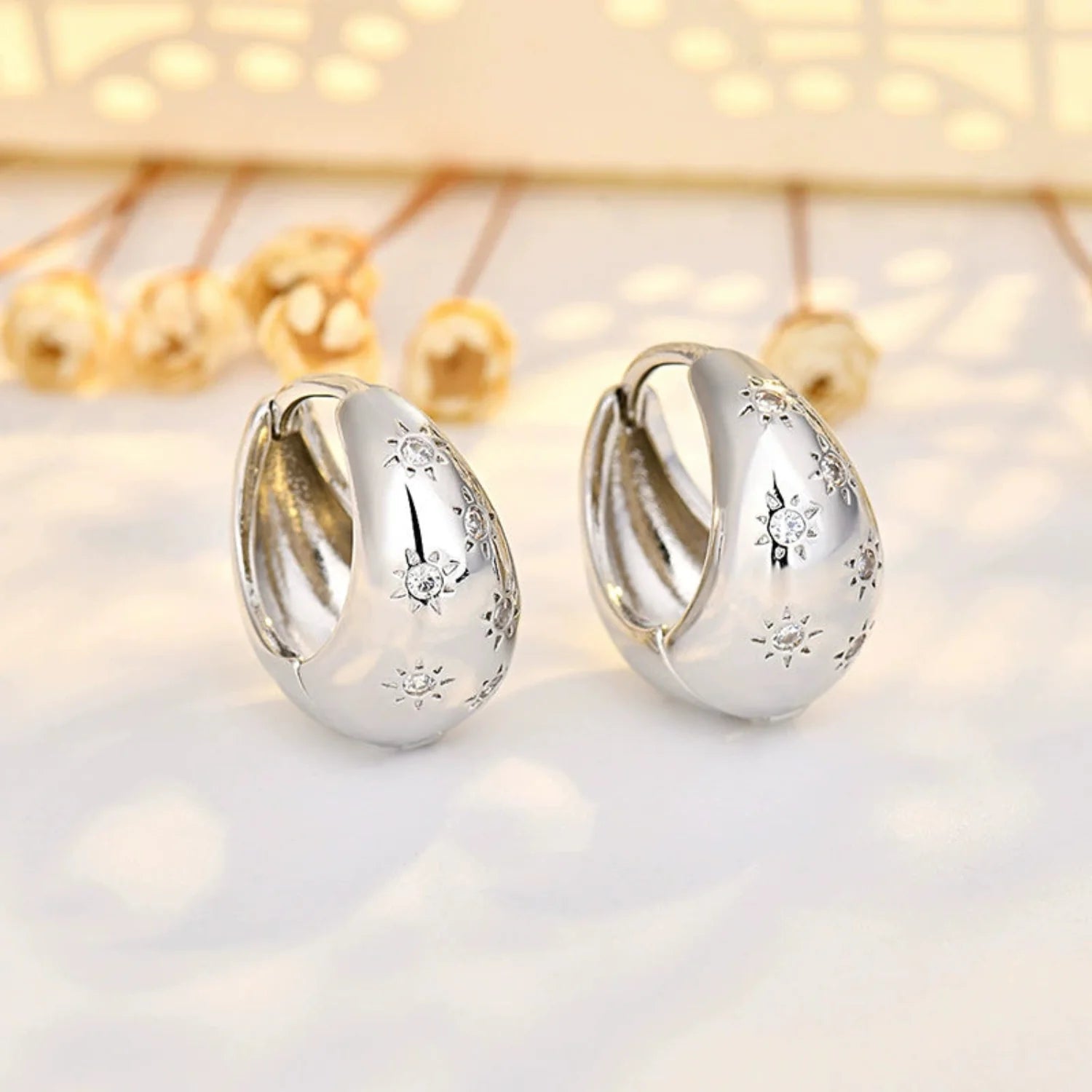 Silver Celestial Starburst Hoop Earrings JLT11966