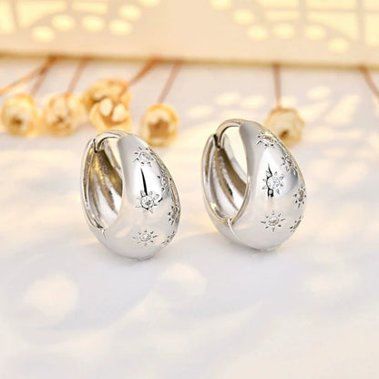 Silver Celestial Starburst Hoop Earrings JLT11966