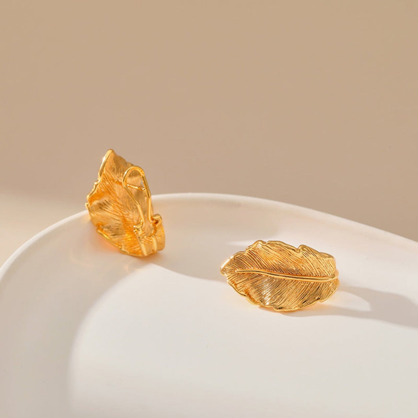 Gold Textured Leaf Stud Earrings JLT12050