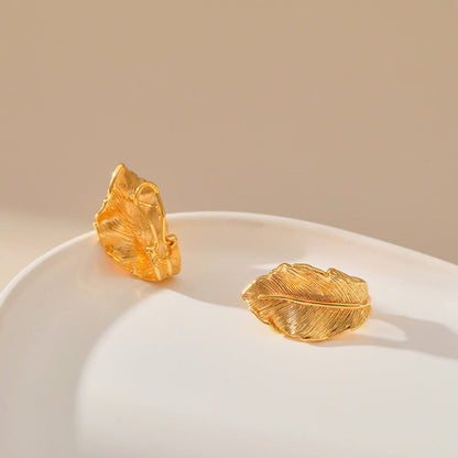 Gold Textured Leaf Stud Earrings JLT12050